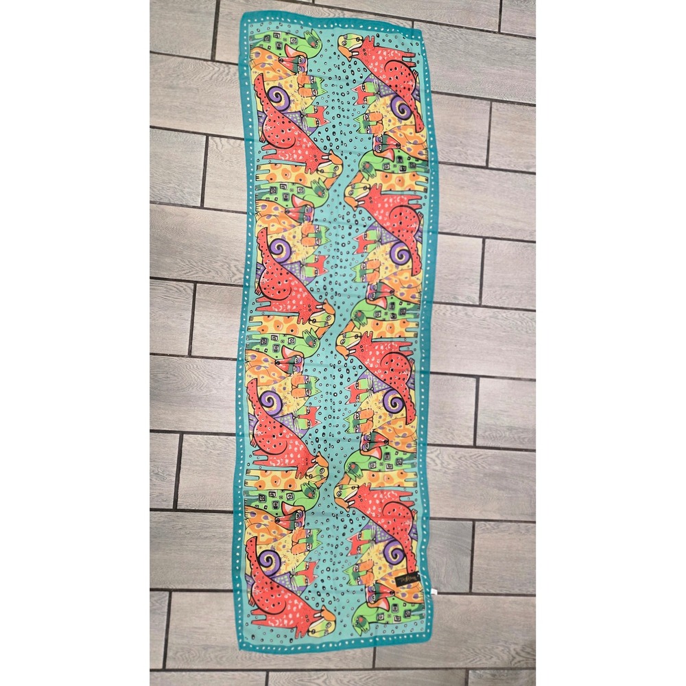 The Magic Scarf Company Whimsical Dog Cat Animal Print Turquoise Blue Scarf NWT